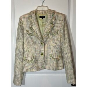 Lia Lee Women's‎ Tweed Blazer Jacket Multi Color Fringe Trim Size Medium